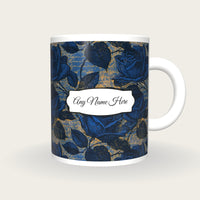 Woodcut Climbing Roses Name Mug, front with the name label