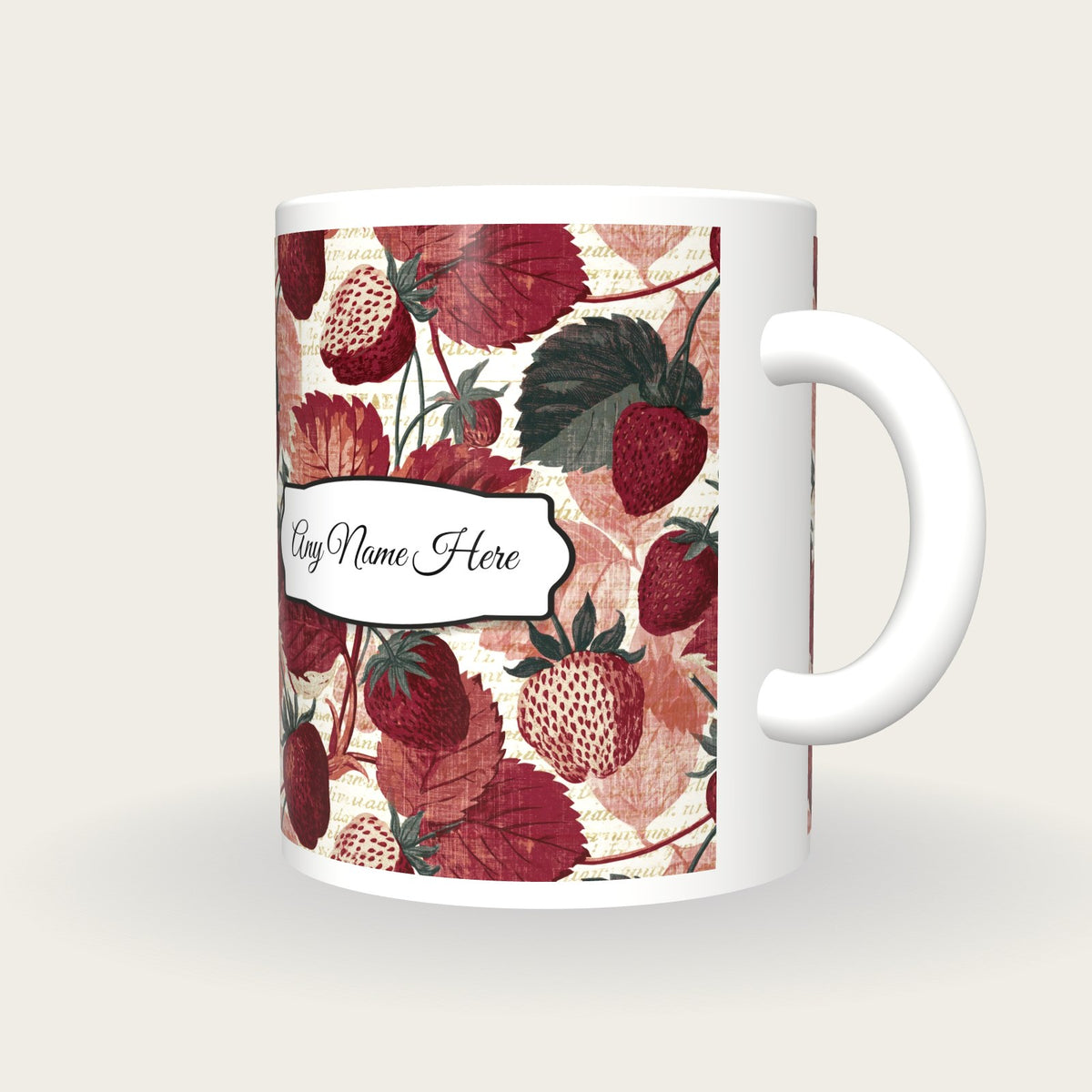 Naturalist Strawberries Mulled Name Mug 2, three-quarter view