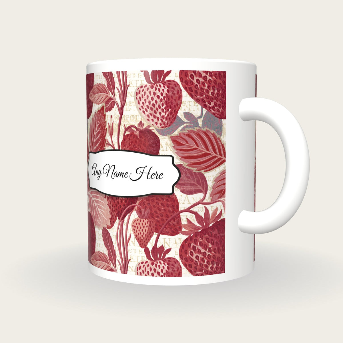 Naturalist Strawberries Mulled Name Mug 3, three-quarter view