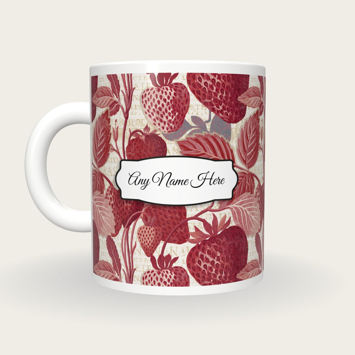 Naturalist Strawberries Mulled Name Mug 3, back with the second name label