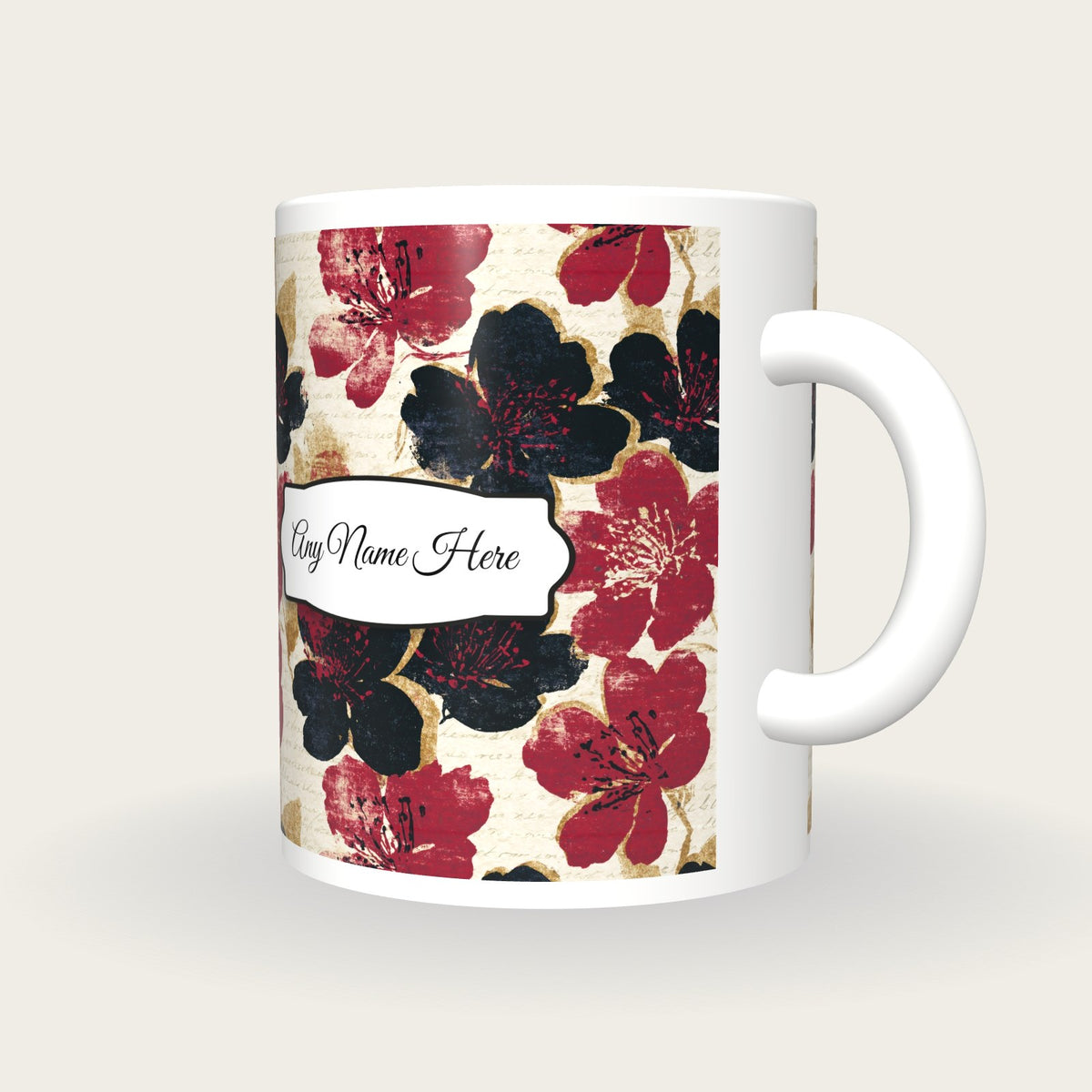 Risograph Pear Blossom Name Mug, three-quarter view