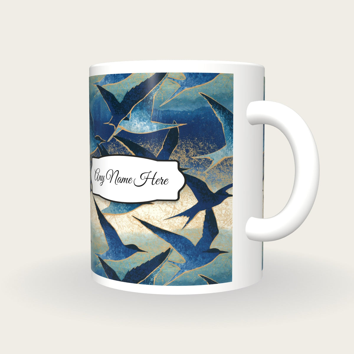 Etching Terns Name Mug 2, three-quarter view