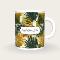 Memphis Neon Palms Name Mug, front with the name label