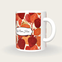Torn Paper Strawberries Name Mug, three-quarter view