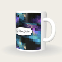Pixel Cyan Abstract Name Mug, three-quarter view