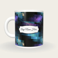 Pixel Cyan Abstract Name Mug, back with the second name label