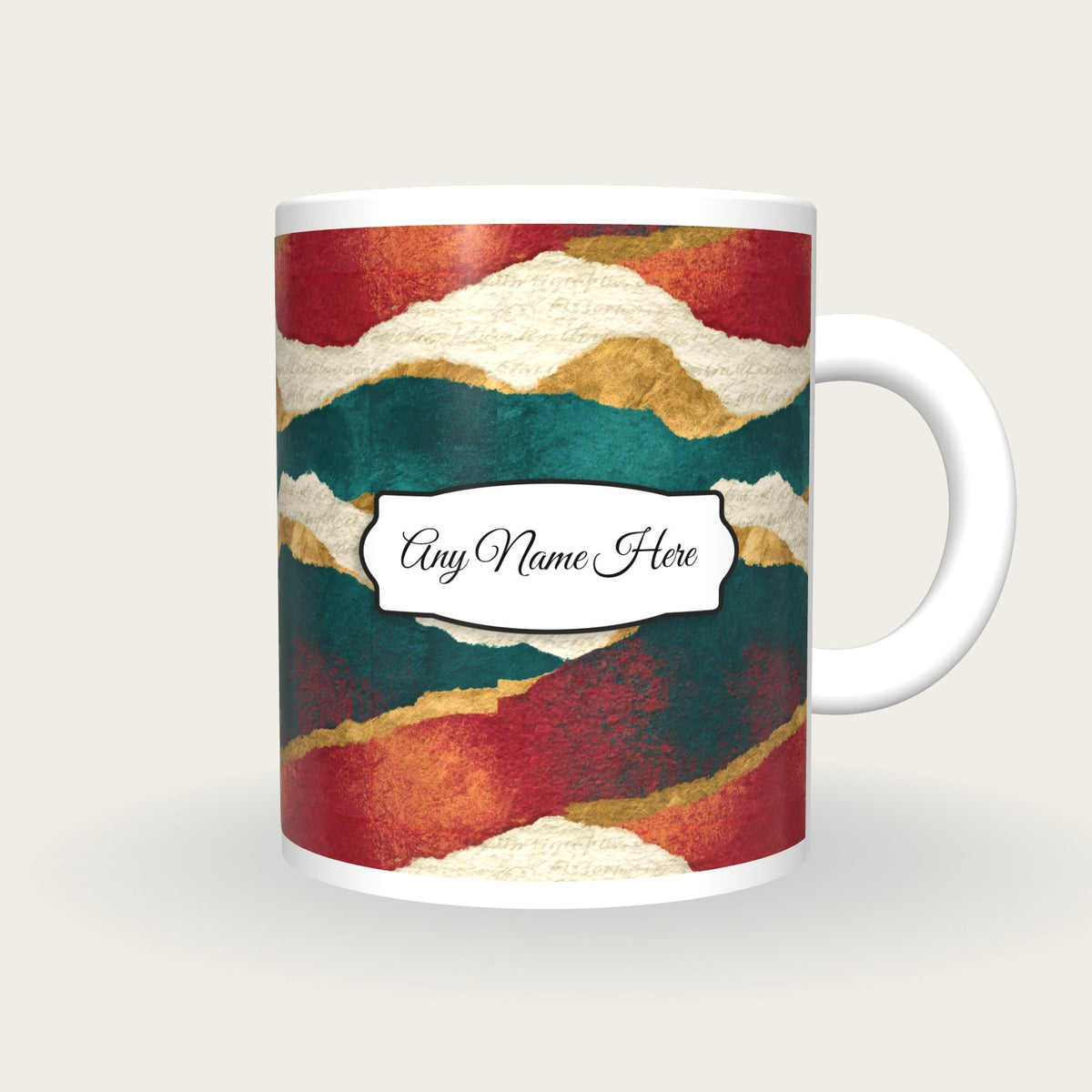 Torn Paper Jade Abstract Name Mug, front with the name label