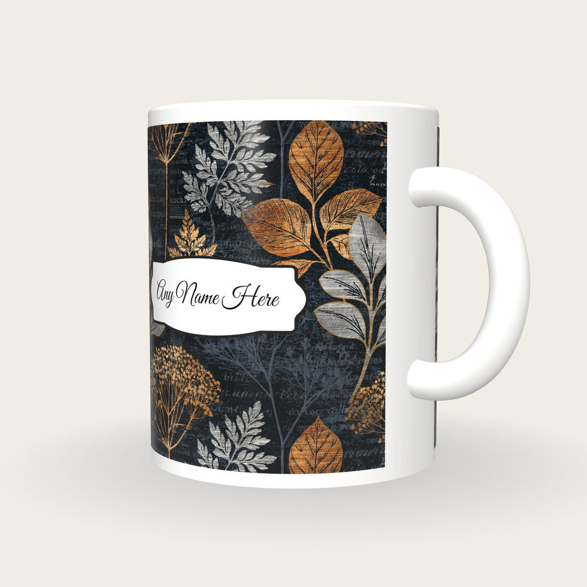 Scratchboard Burins Name Mug 3, three-quarter view