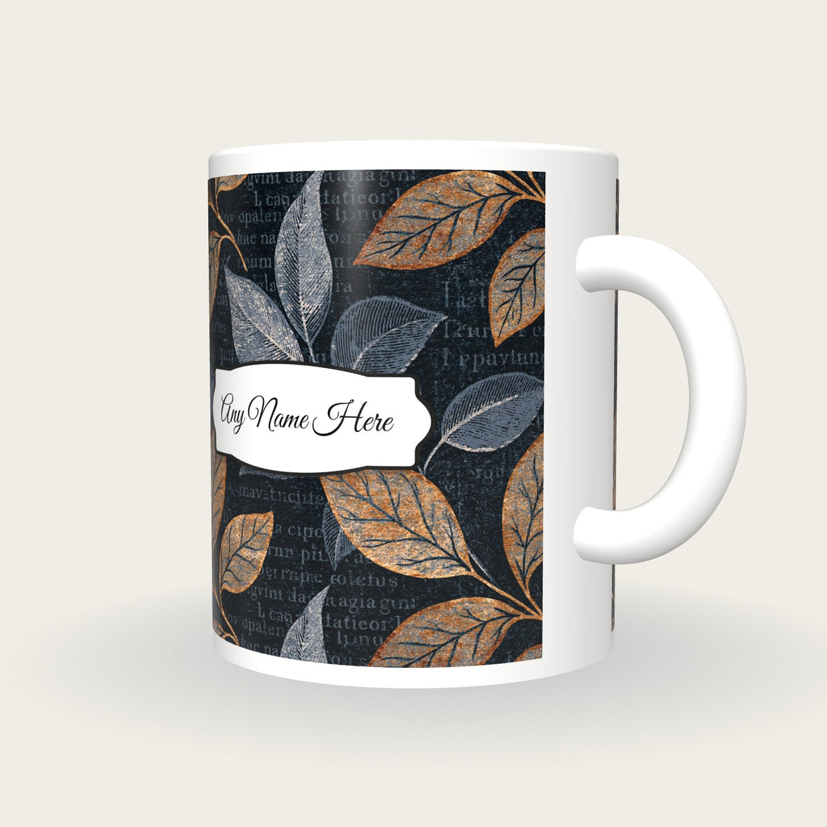 Scratchboard Burins Name Mug, three-quarter view