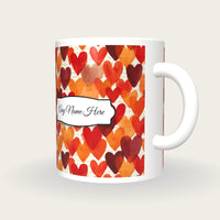 Watercolour Hearts Name Mug, three-quarter view