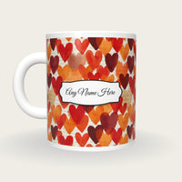 Watercolour Hearts Name Mug, back with the second name label