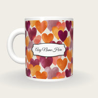 Watercolour Hearts Name Mug 2, back with the second name label