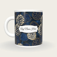 Scratchboard Pine Cones Name Mug, back with the second name label