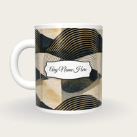 Screenprint Black Abstract Name Mug, back with the second name label