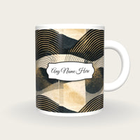 Screenprint Black Abstract Name Mug, front with the name label
