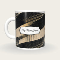 Screenprint Black Abstract Name Mug 2, back with the second name label