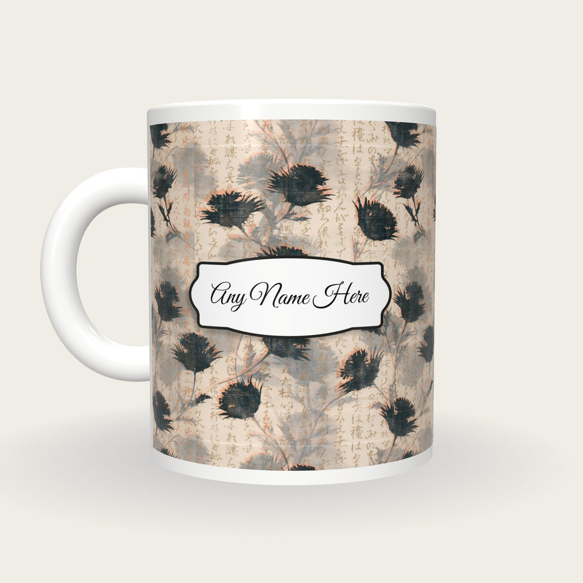 Screenprint Thistle Name Mug, back with the second name label