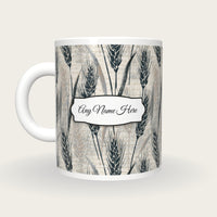 Woodblock Wheat Name Mug 2, back with the second name label