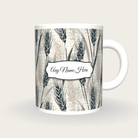 Woodblock Wheat Name Mug 2, front with the name label