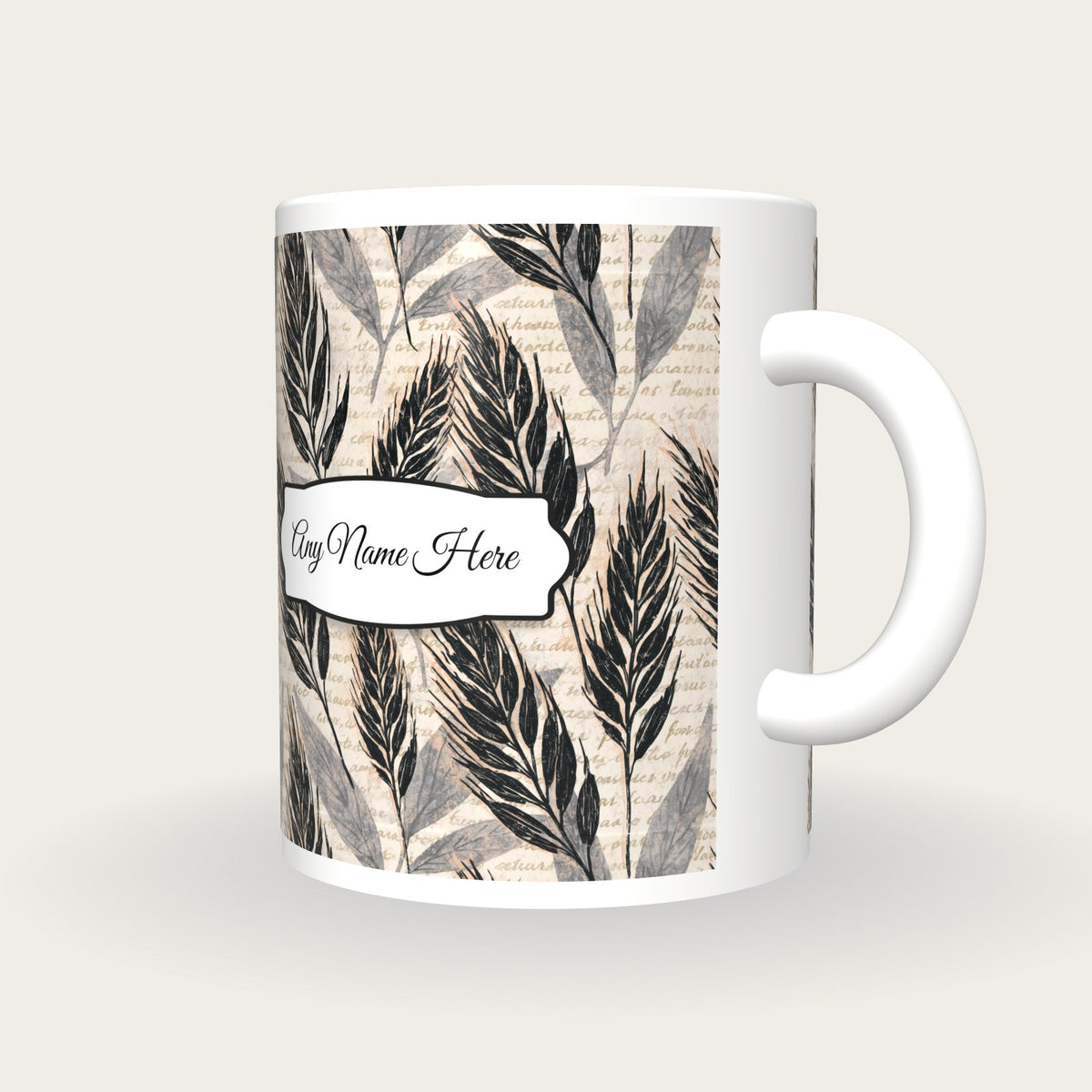 Woodblock Wheat Name Mug, three-quarter view