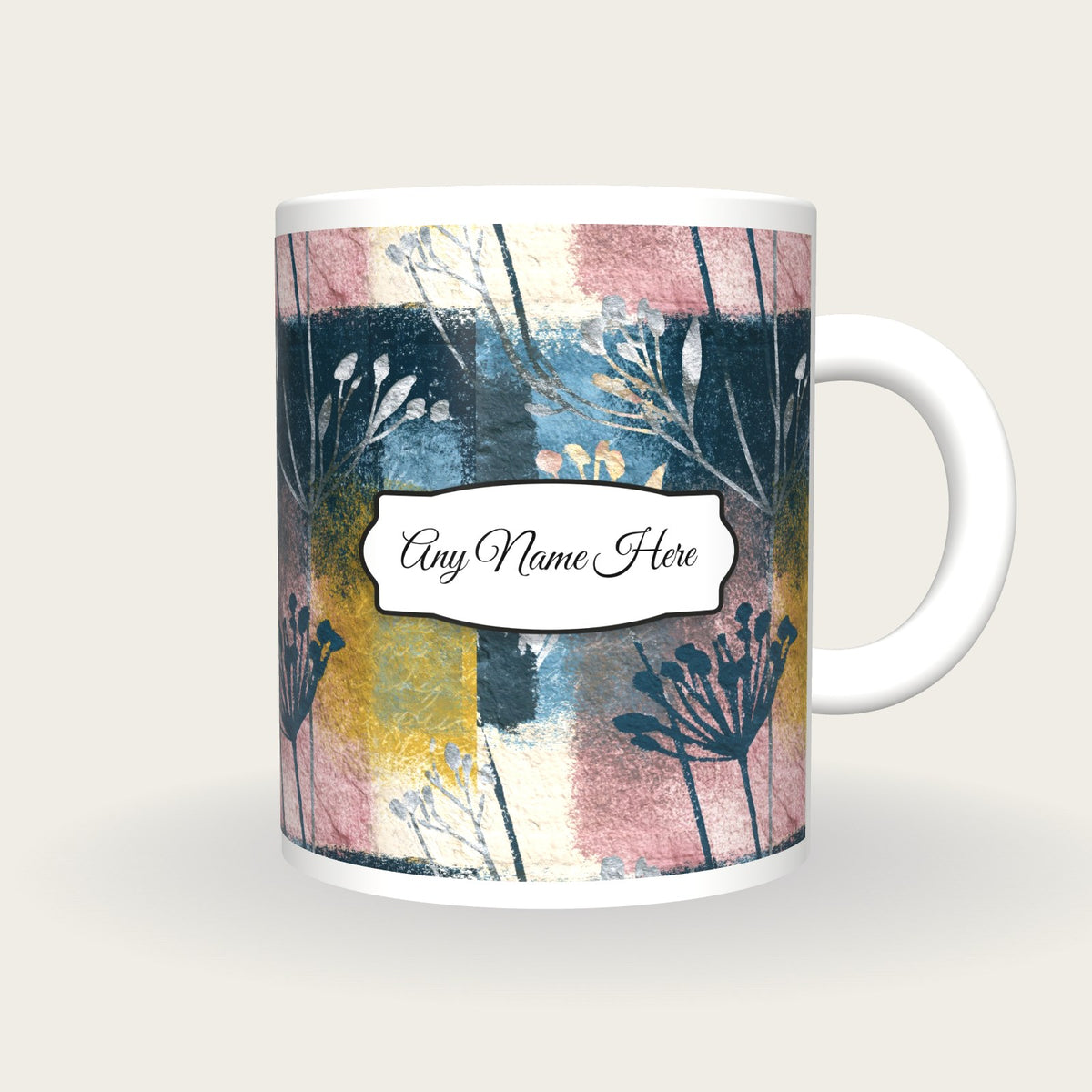 Lithograph Graphite Abstract Name Mug, front with the name label