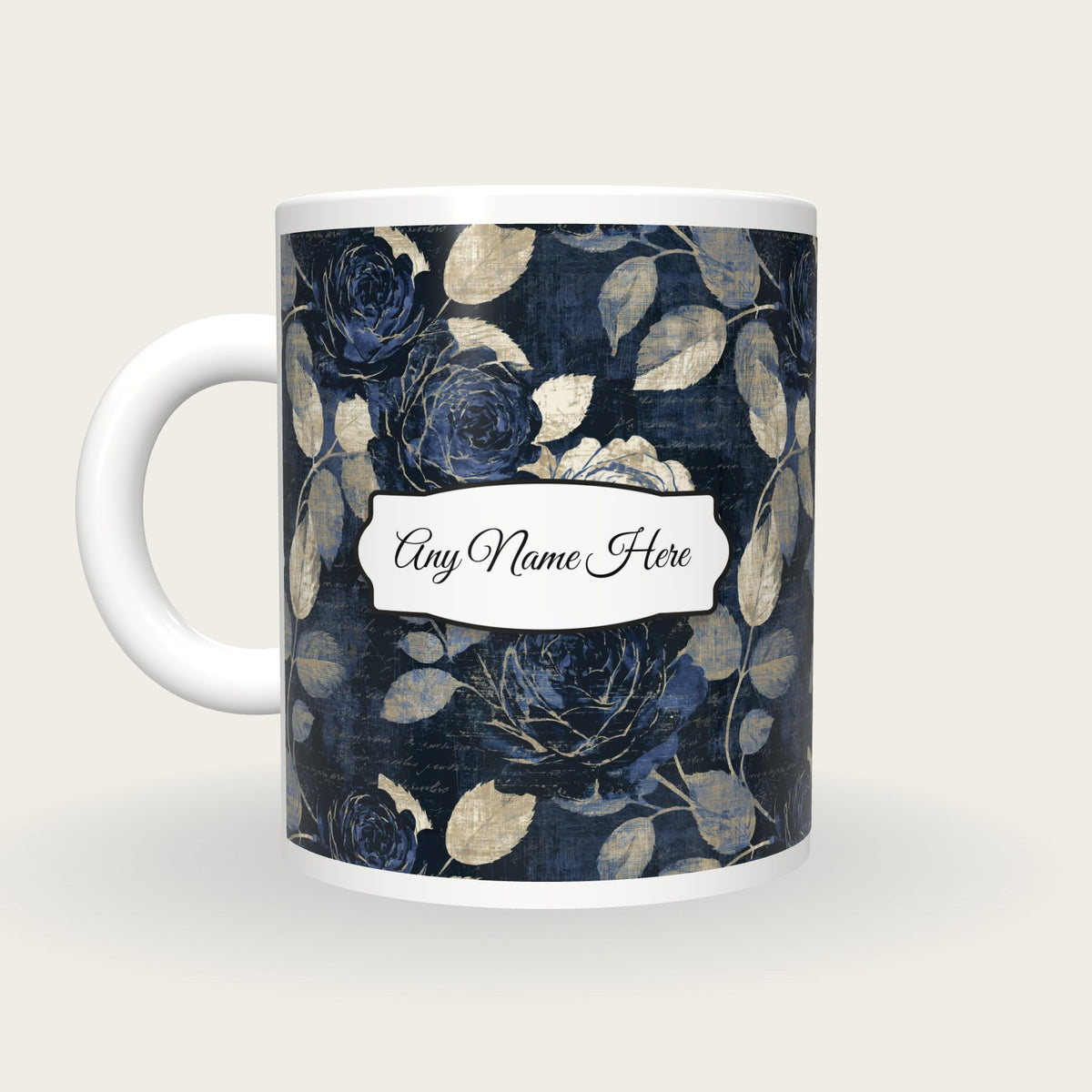 Scratchboard Roses Name Mug, back with the second name label