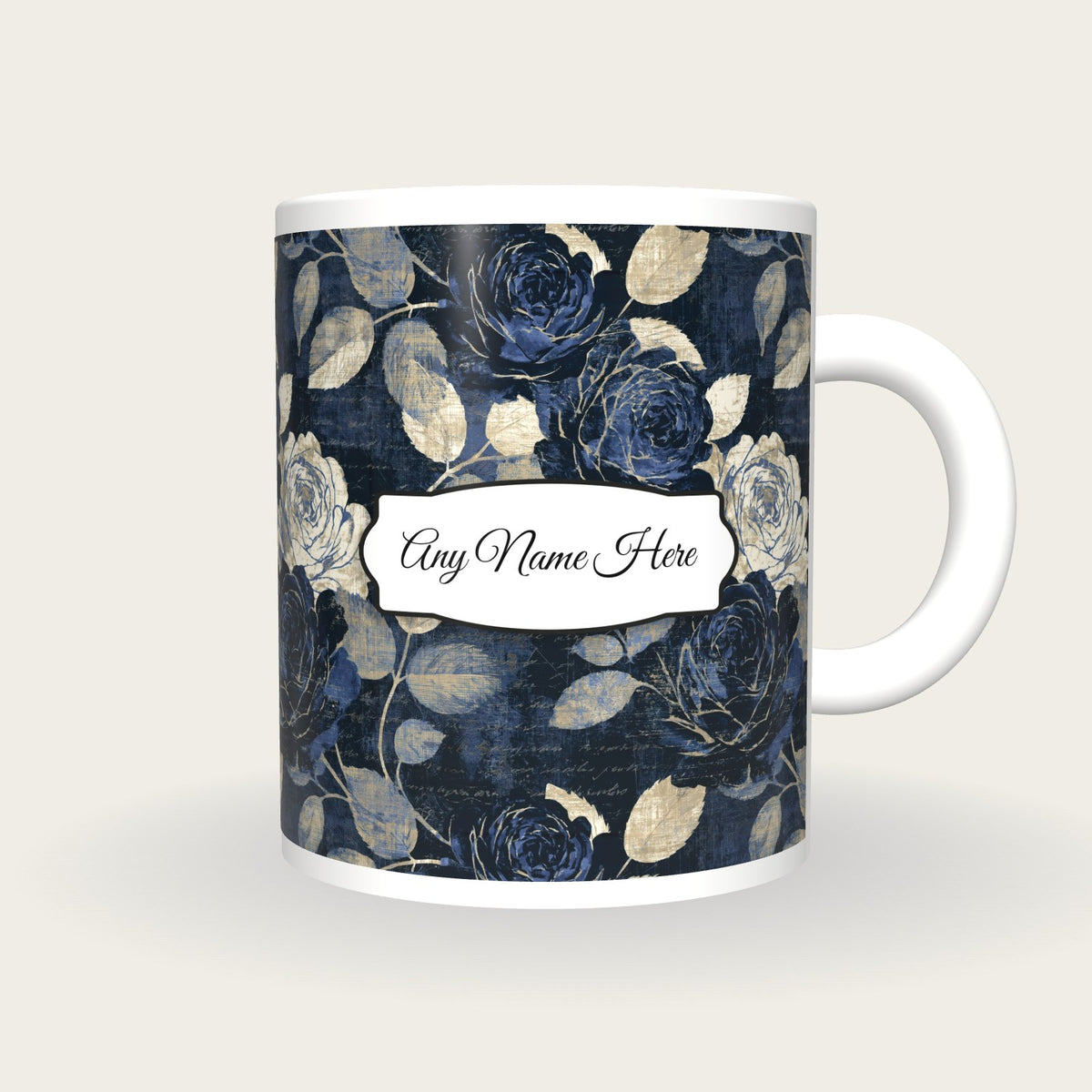 Scratchboard Roses Name Mug, front with the name label