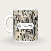 Screenprint Snowdrops Name Mug, back with the second name label
