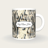 Screenprint Snowdrops Name Mug, front with the name label