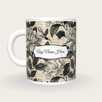 Woodcut Gardenias Name Mug 3, back with the second name label