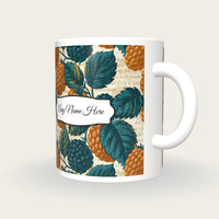 Woodblock Blackberries Name Mug, three-quarter view
