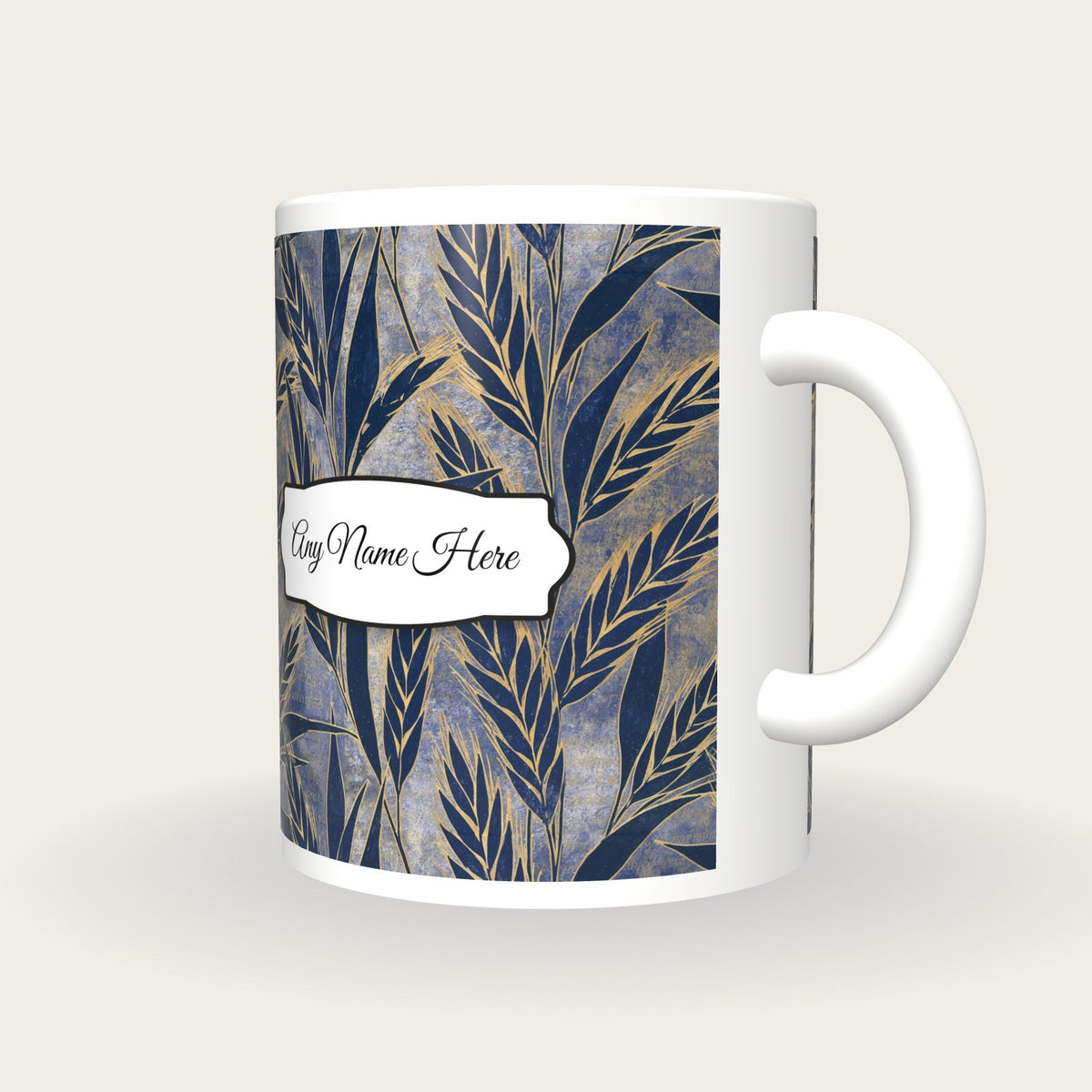 Woodblock Wheat Name Mug 3, three-quarter view