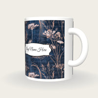Woodcut Wildflowers Name Mug, three-quarter view