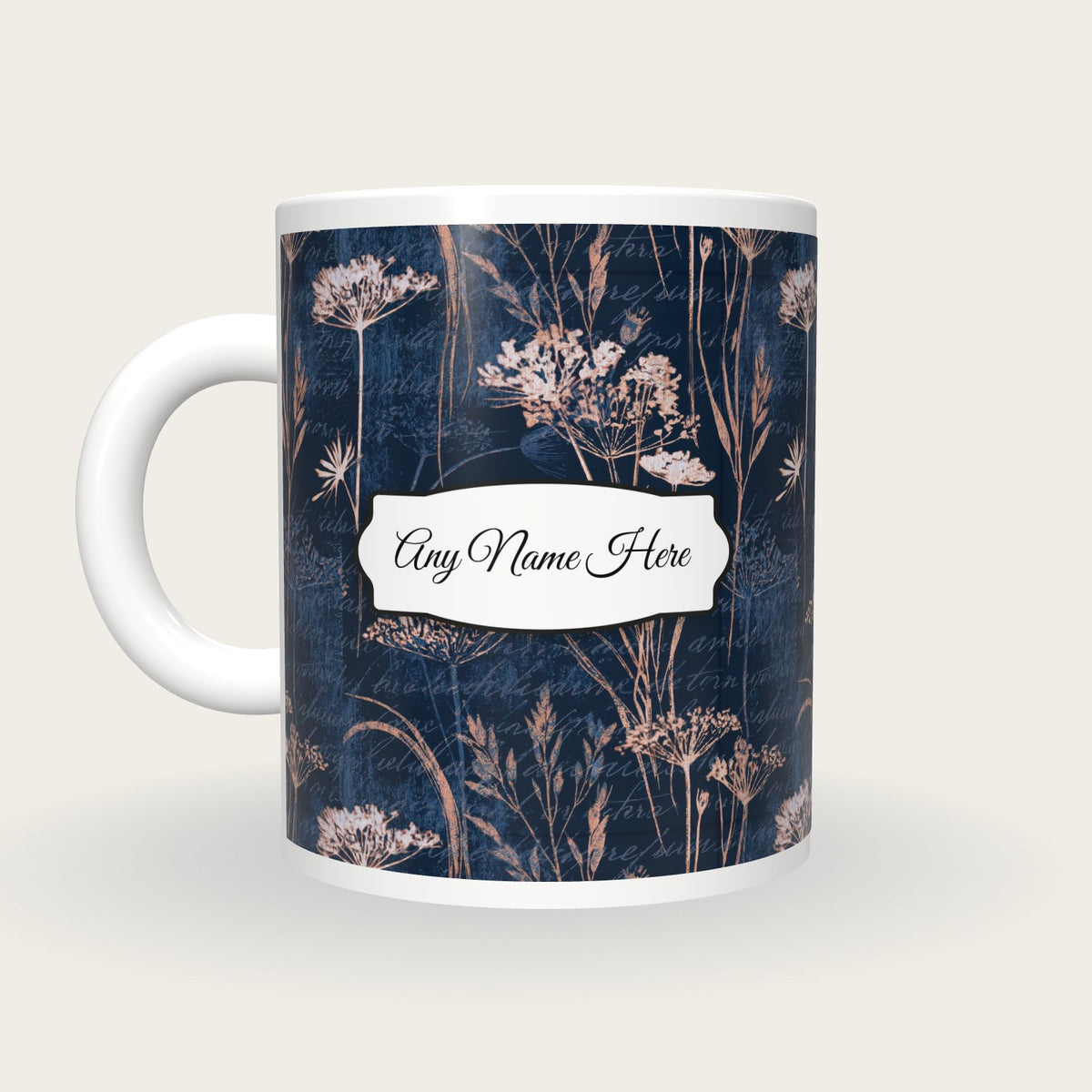Woodcut Wildflowers Name Mug, back with the second name label