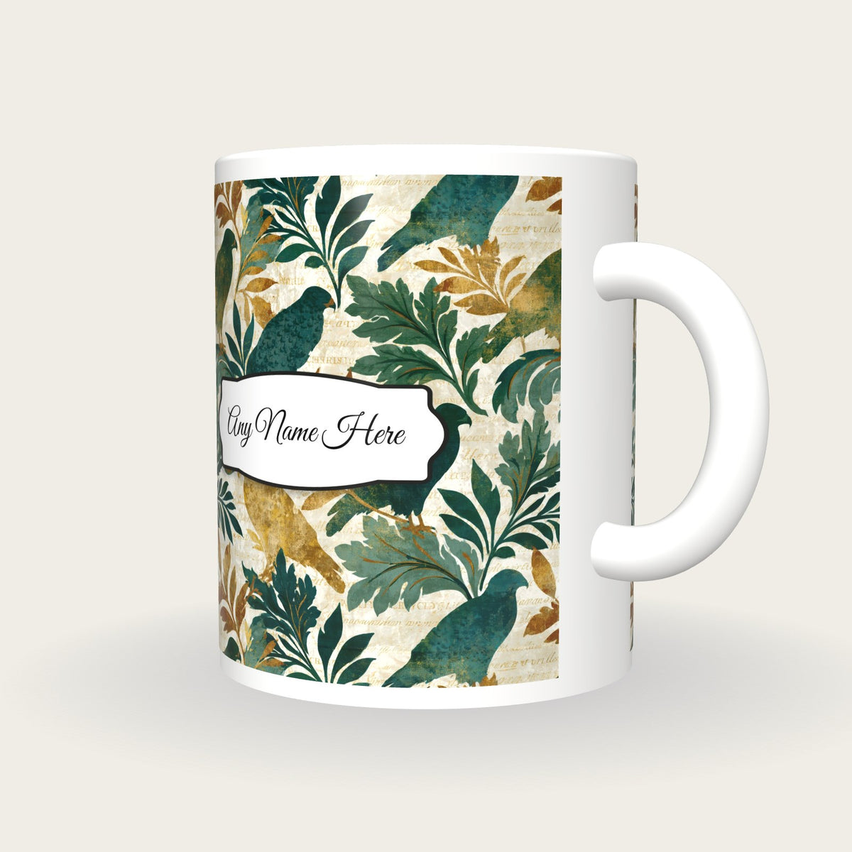 Baroque Hawks Name Mug, three-quarter view