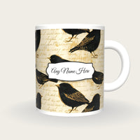 Coloured Pencil Lovebirds Name Mug 2, front with the name label