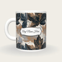 Cross Hatch Autumn Leaves Name Mug, back with the second name label