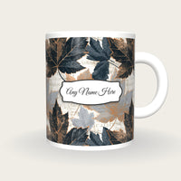 Cross Hatch Autumn Leaves Name Mug, front with the name label
