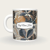 Cross Hatch Autumn Leaves Name Mug 2, back with the second name label