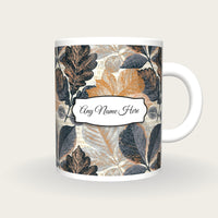 Cross Hatch Autumn Leaves Name Mug 2, front with the name label