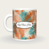Lithograph Palm Fronds Name Mug, back with the second name label