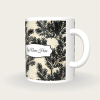 Risograph Evergreen Sprigs Name Mug, three-quarter view