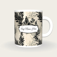 Risograph Evergreen Sprigs Name Mug 2, front with the name label