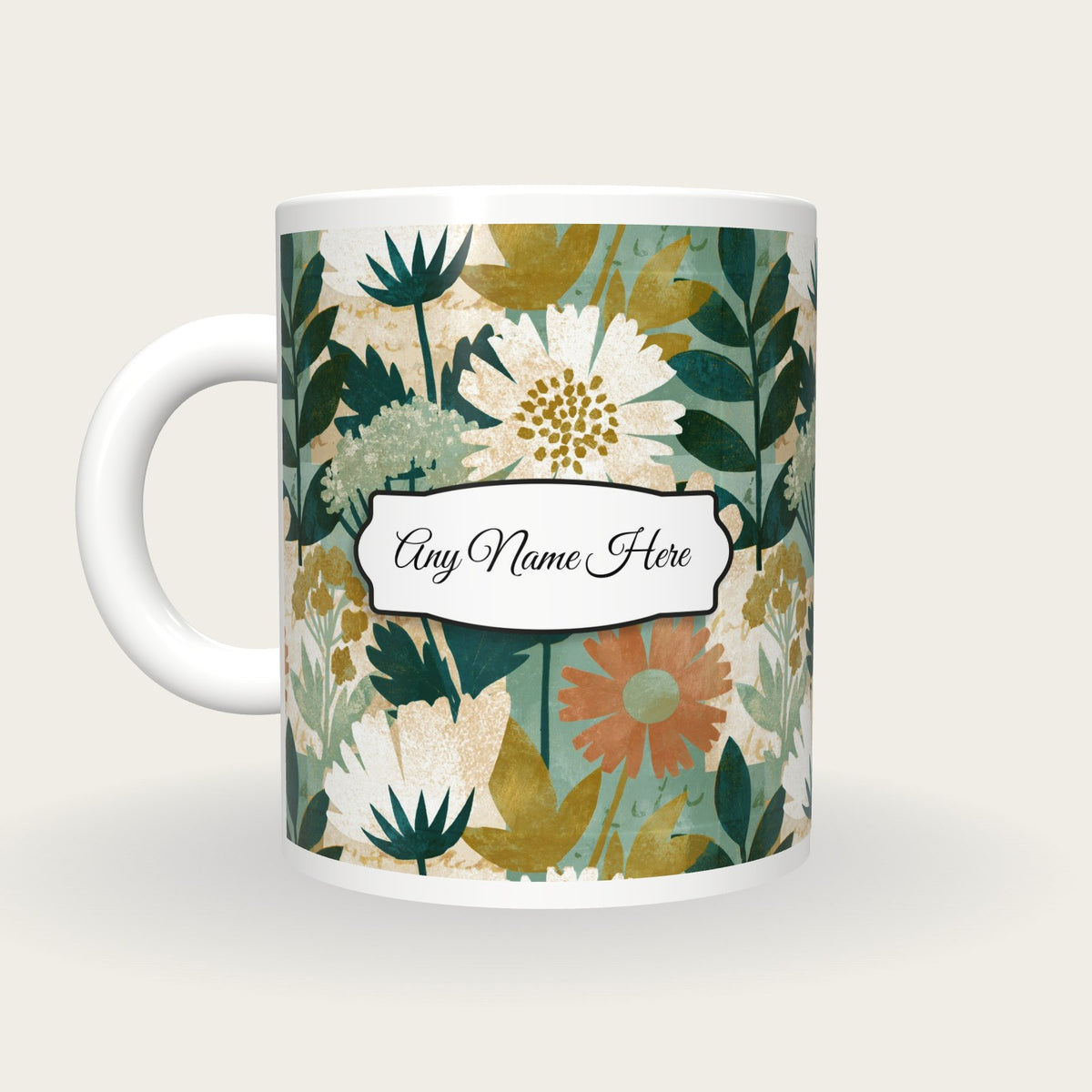 Risograph Wildflowers Name Mug, back with the second name label