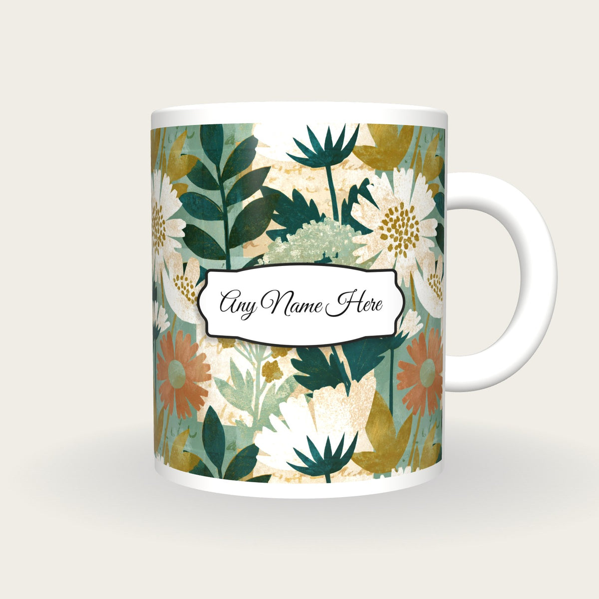 Risograph Wildflowers Name Mug, front with the name label