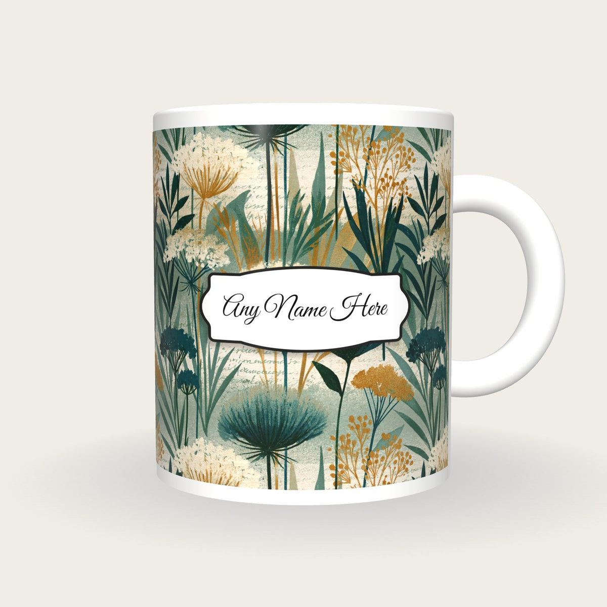 Risograph Wildflowers Name Mug 2, front with the name label