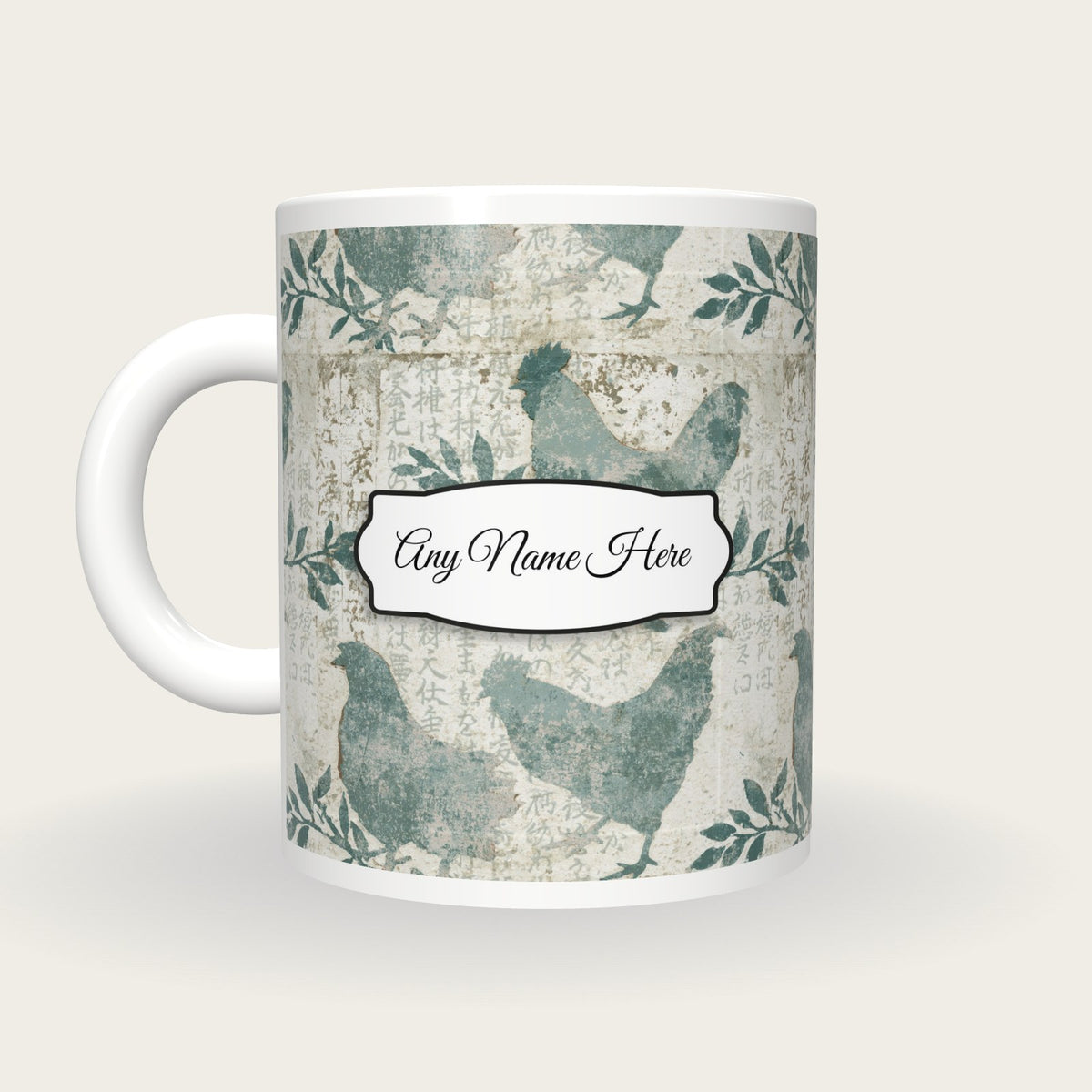 Fresco Chickens Name Mug, back with the second name label
