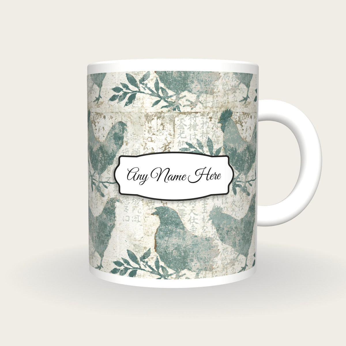 Fresco Chickens Name Mug, front with the name label