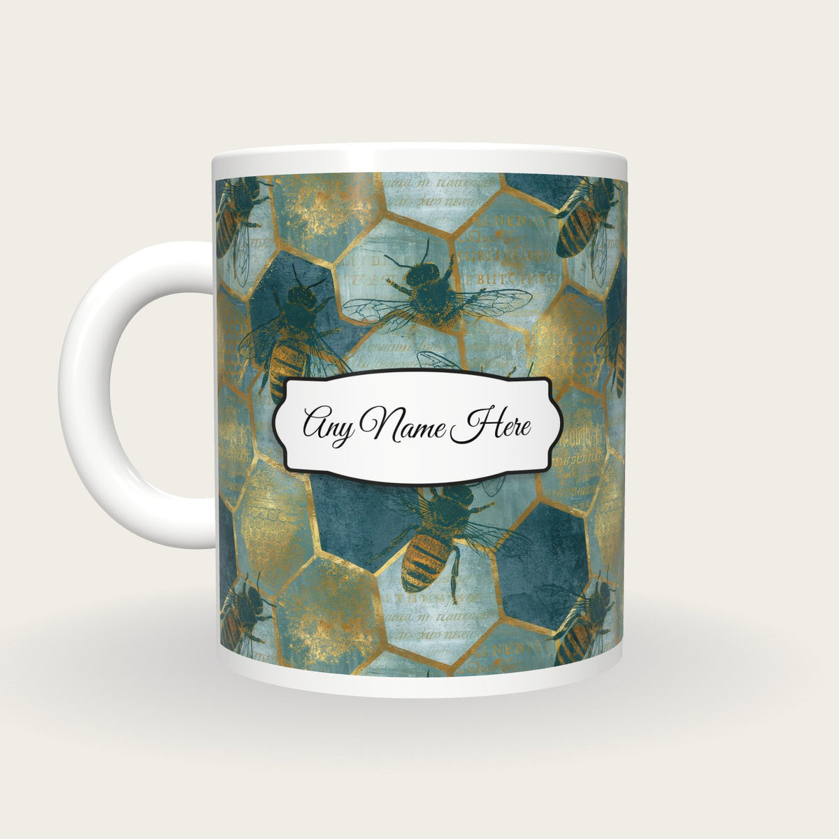 Lithograph Honey Bees Name Mug 2, back with the second name label