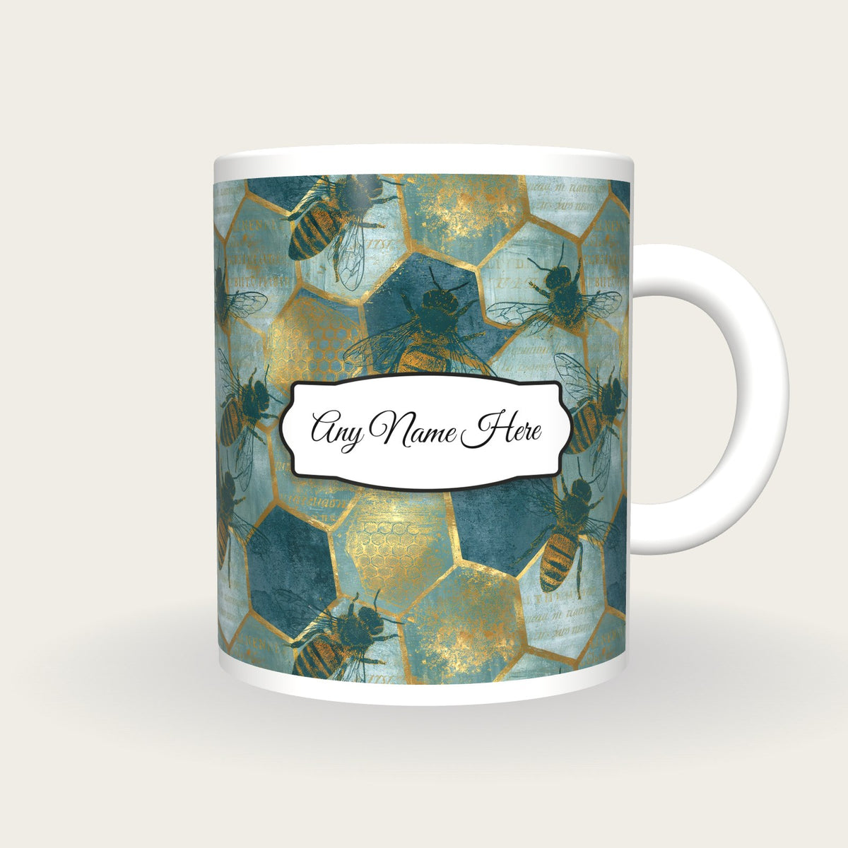 Lithograph Honey Bees Name Mug 2, front with the name label